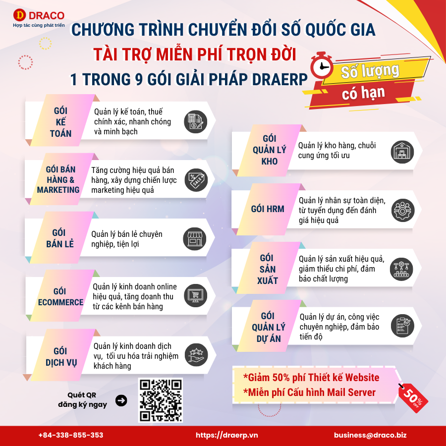 9 gói phần mềm DRAERP miễn phí